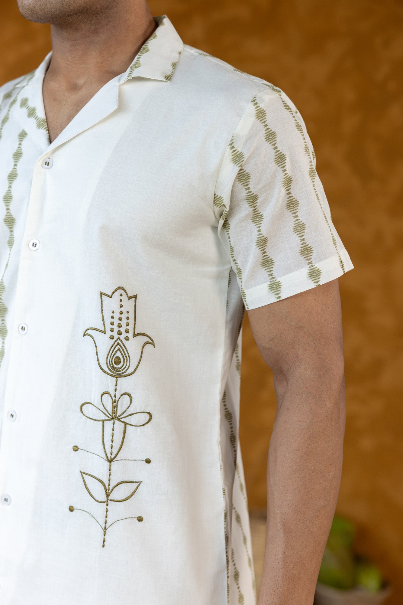 White Hand Motif Embroidered Shirt