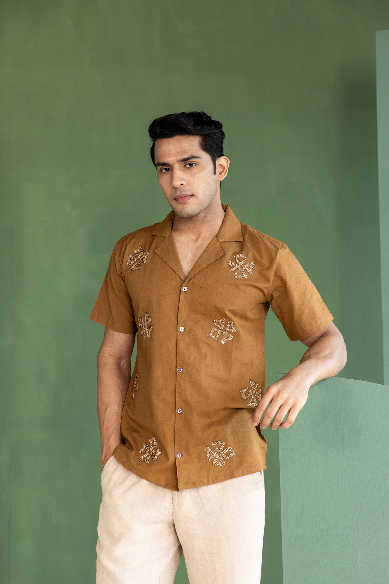 Brown Floral Cotton Shirt