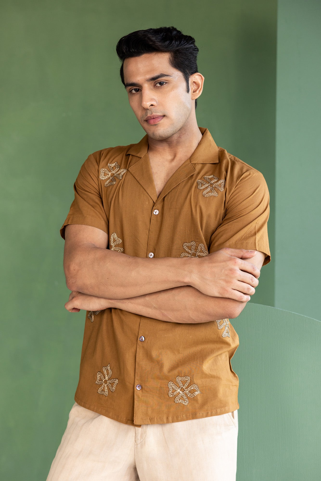 Brown Floral Cotton Shirt