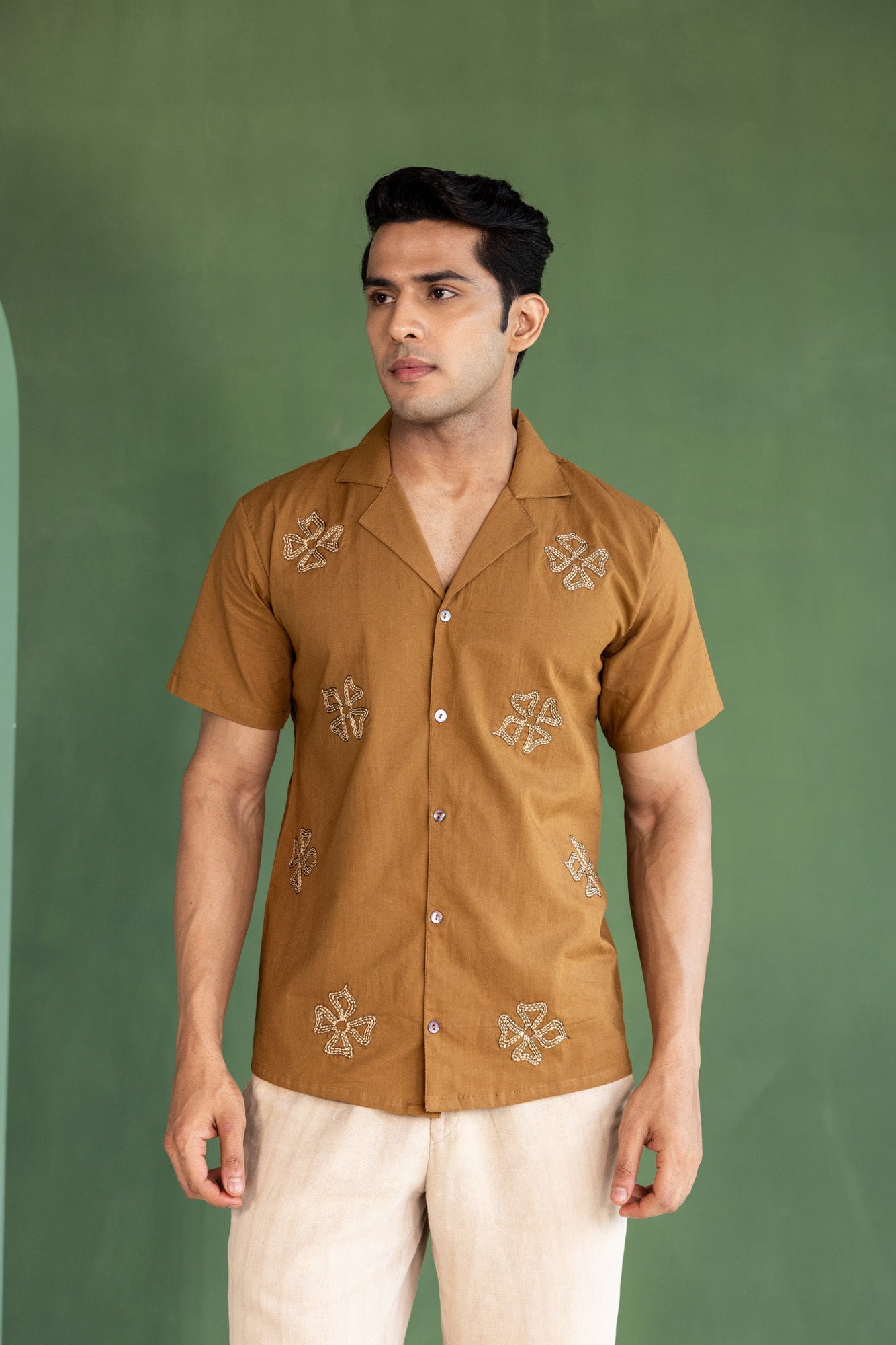 Brown Floral Cotton Shirt