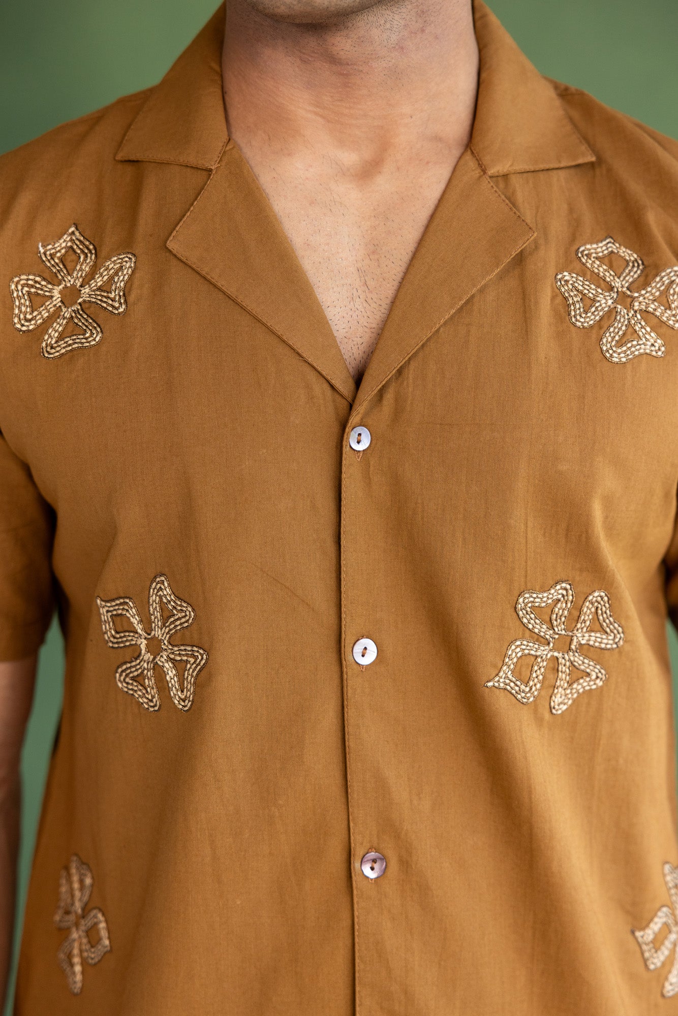 Brown Floral Cotton Shirt