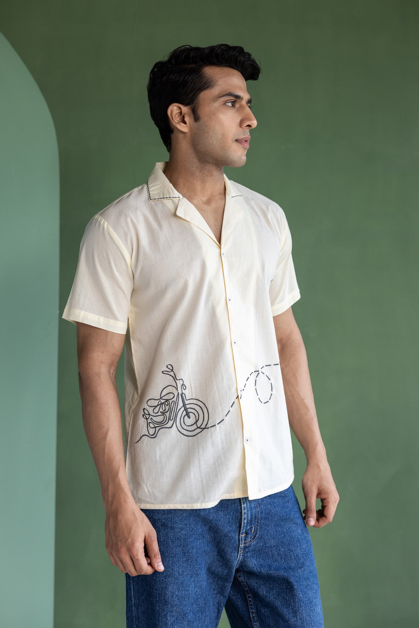 Bike Embroidered Collar Shirt