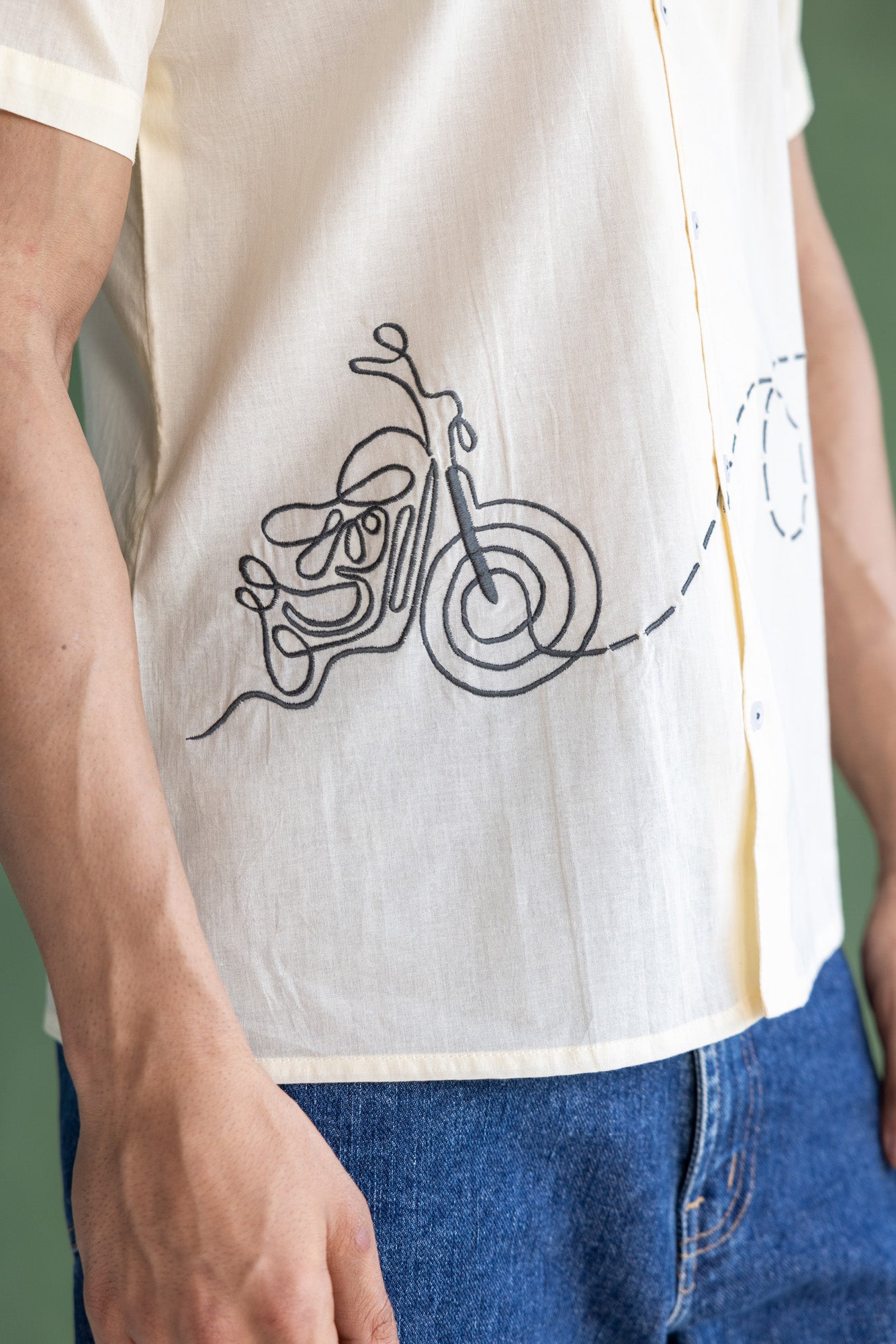 Bike Embroidered Collar Shirt