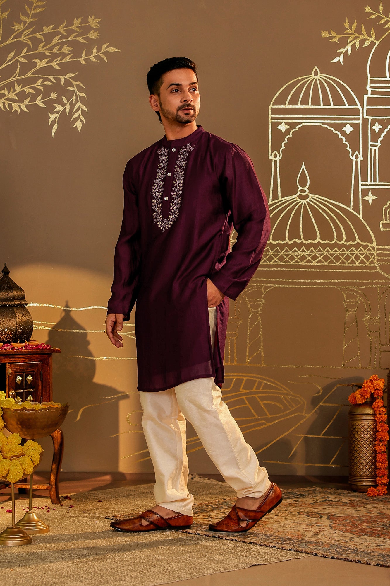 Magenta Utsav Mens Kurta Pajama