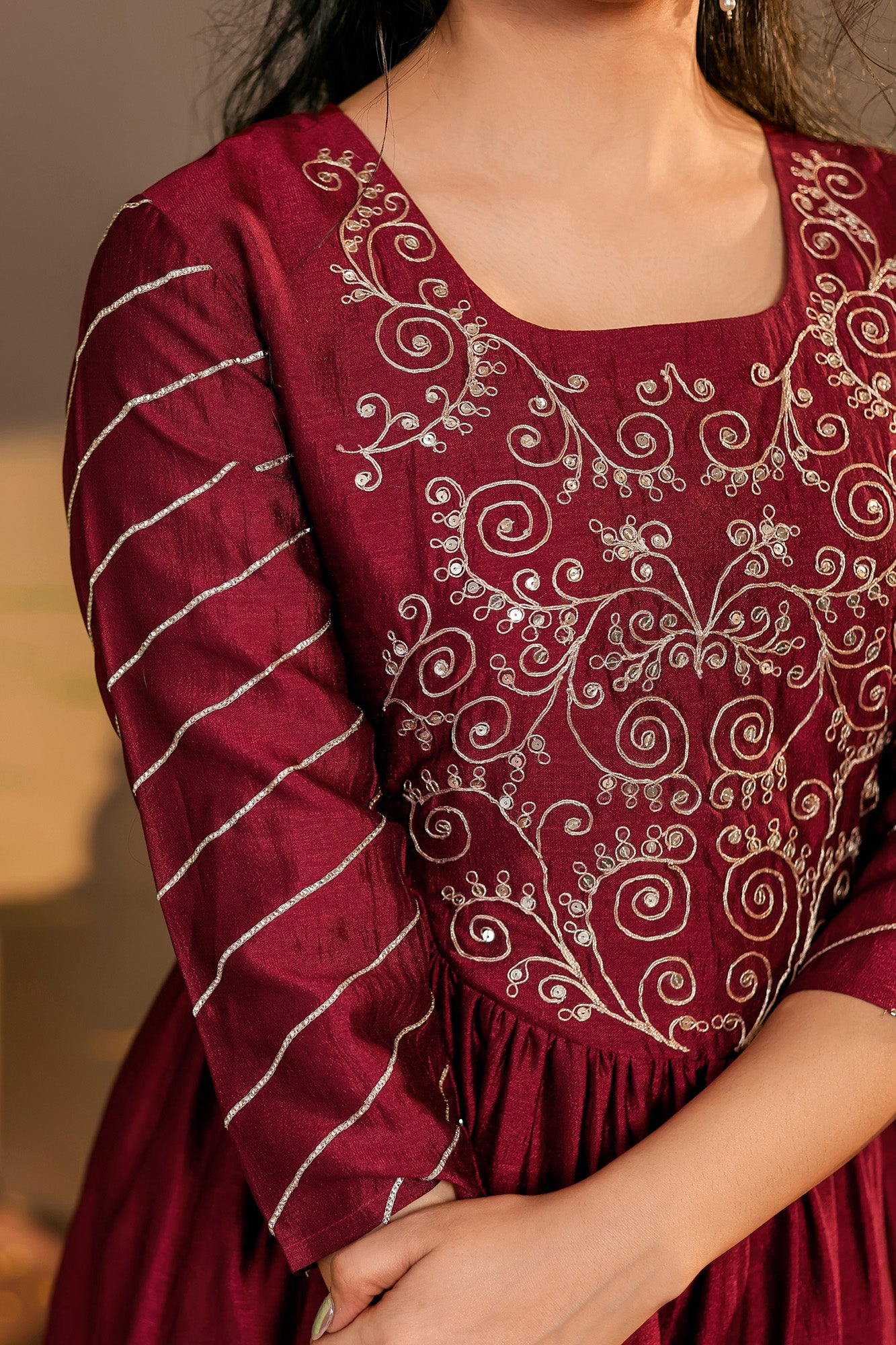 Maroon Embroidered Kurta Set