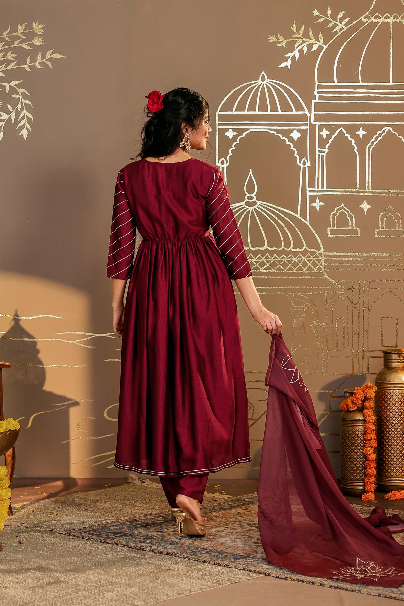 Maroon Embroidered Kurta Set