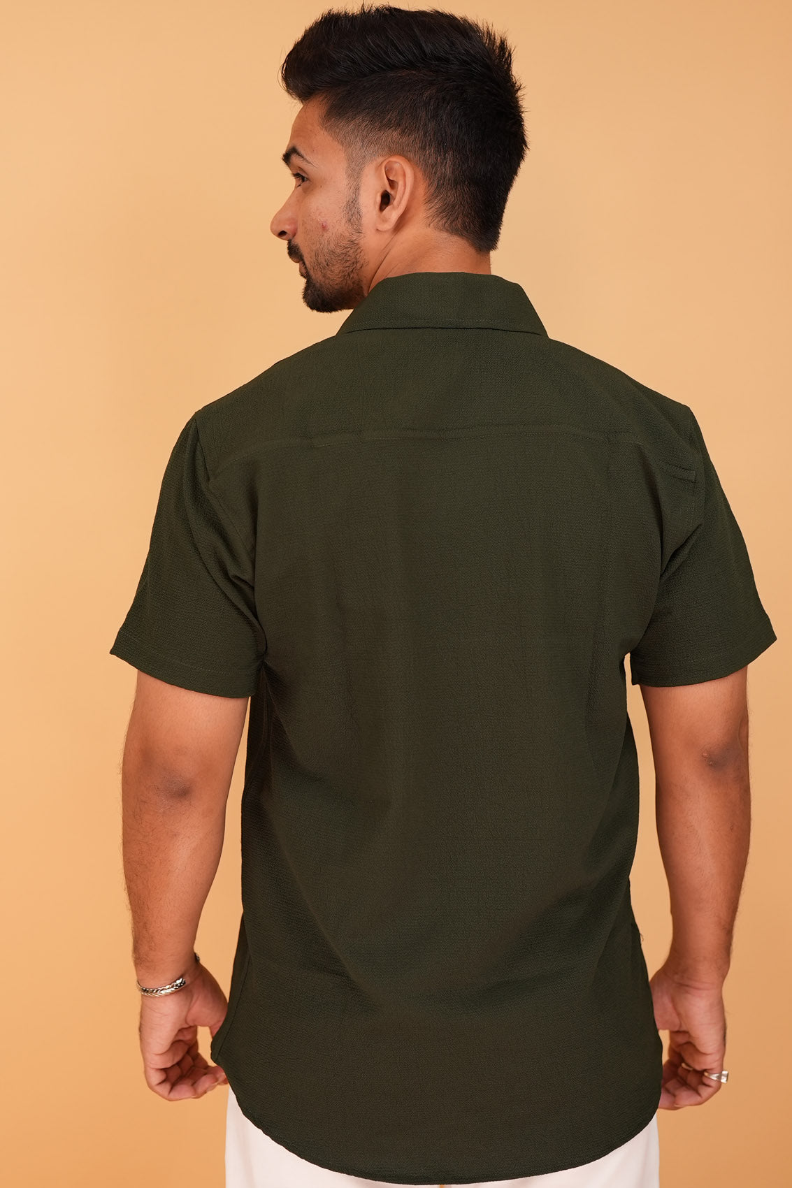 Vintage Olive Green Half-Sleeve Shirt