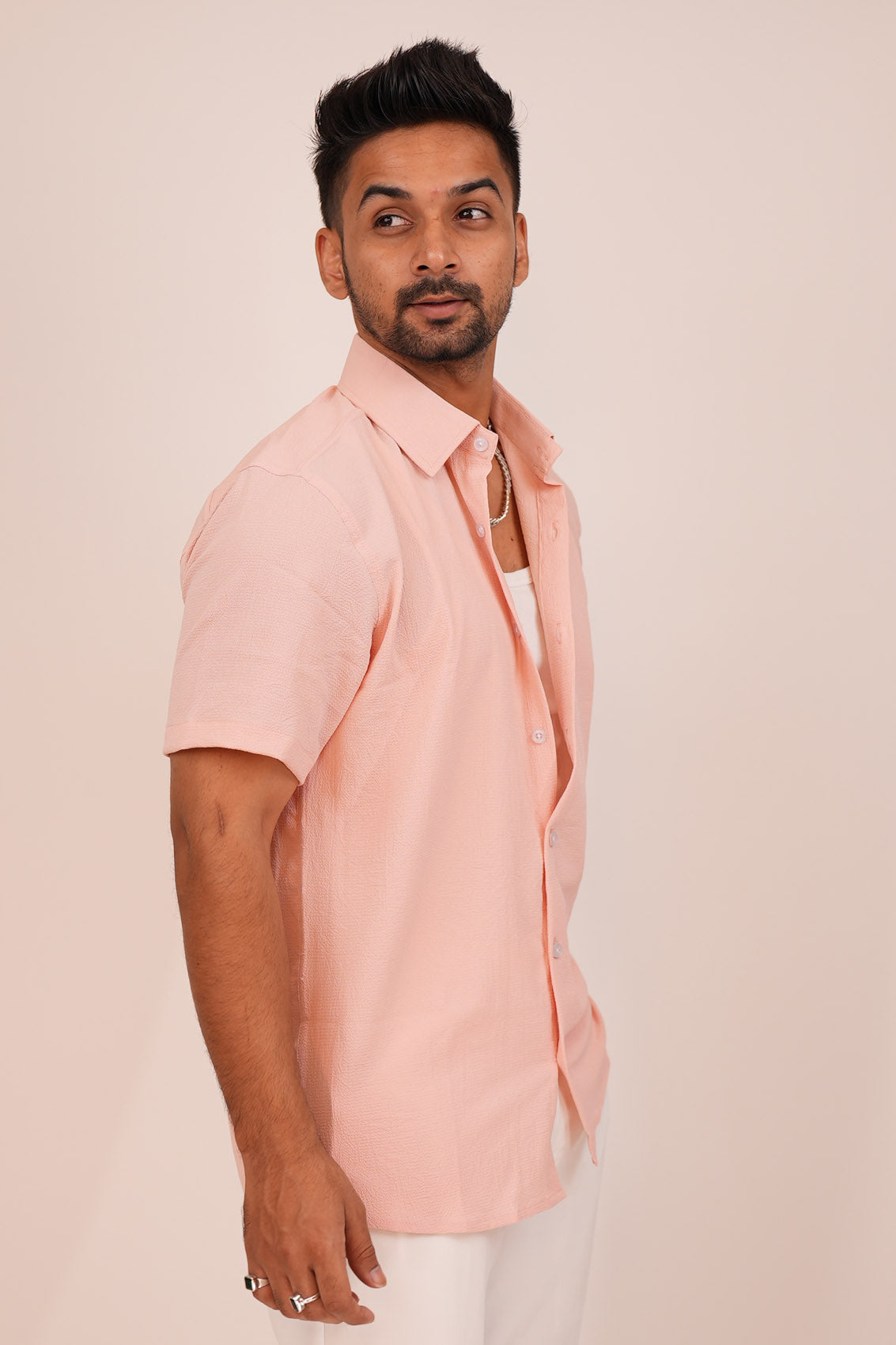 Pastel Peach Half-Sleeve Shirt
