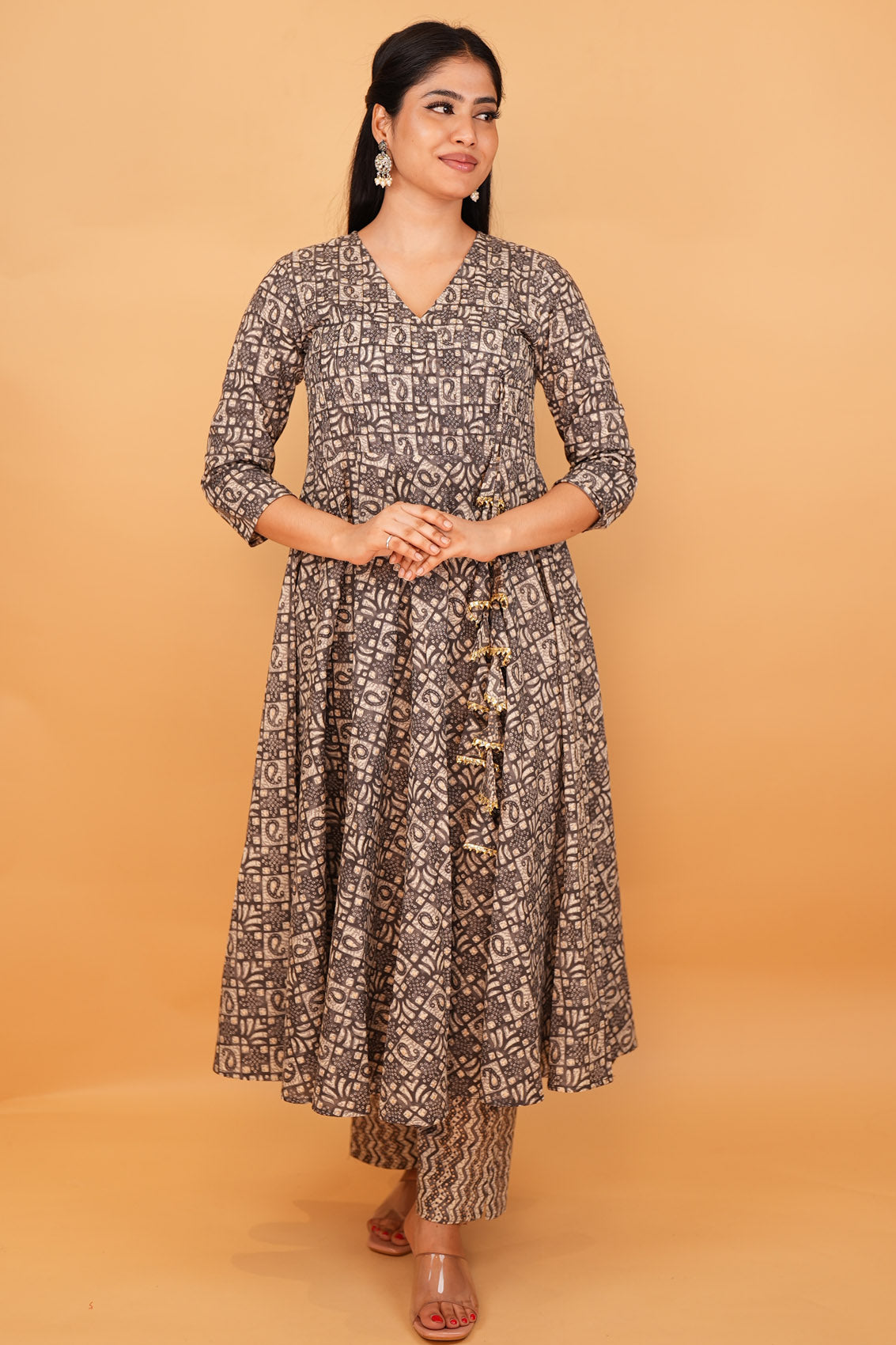 Black Kalamkari Cotton Dress with Top Stitch Detail - SIMPLY KITSCH -  2928812