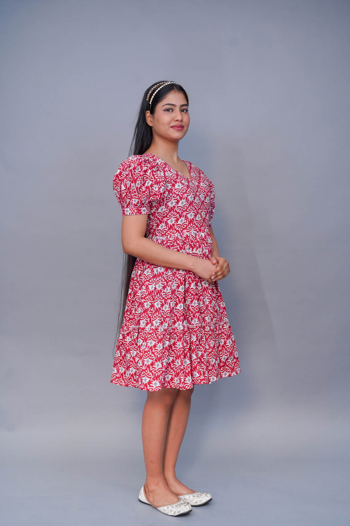 Pink Sanganeri Printed Dress