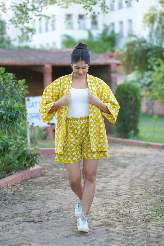 Female Printed Yellow Co Ords Set